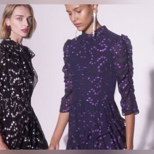 Rebecca Taylor Black and Purple Long Sleeve Dress